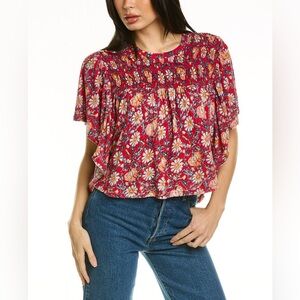 Free People Ruffled Up Linen Blouse Sz M